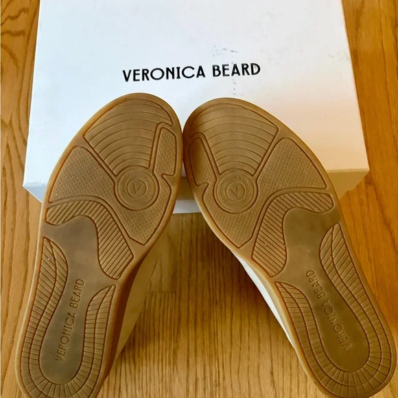 Veronica Beard Reagan Velcro Sneaker Beige & Navy Canvas & Leather Size 10 - Picture 8 of 10